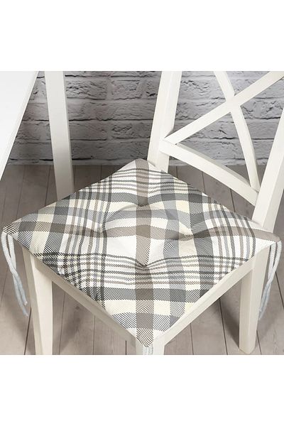 Realhomes Gray Cream Plaid Patterned Digital Printed Fluffy Square Chair Cushion