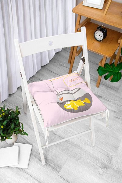 Realhomes Digital Printed Children's Room Pofidik Chair Cushion with Yellow Bird Motif on Gray Background