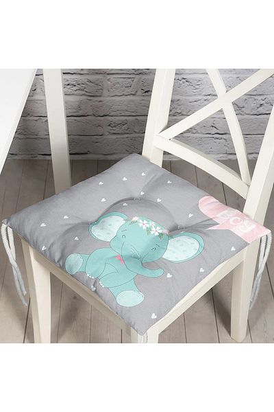 Realhomes Green Elephant Patterned Baby Room Fluffy Chair Cushion on Gray Background