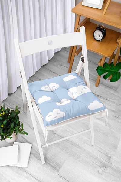 Realhomes Cloud Themed Digital Printed Modern Fluffy Chair Cushion with Blue Background