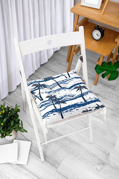Realhomes Blue Palm Patterned Fluffy Square Chair Cushion