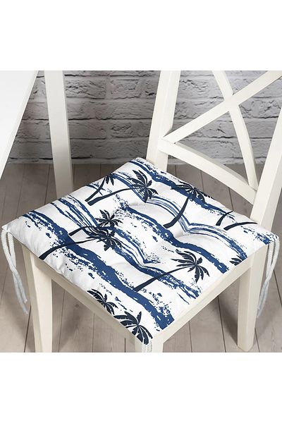 Realhomes Blue Palm Patterned Fluffy Square Chair Cushion