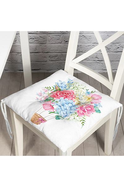 Realhomes Ribbon Motif Mixed Flower Printed Digital Printed Pouf Chair Cushion