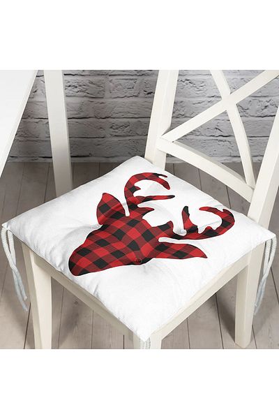 Realhomes Plaid Deer Red Black Designed Fluffy Square Chair Cushion