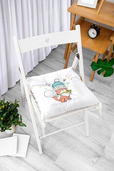 Realhomes Baby Room Pofidik Chair Cushion with Blue Deer Drawing on Pink Background