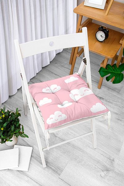 Realhomes Cloud Patterned Digital Printed Fluffy Chair Cushion with Pink Background