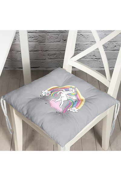 Realhomes Unicorn Patterned Gray Children's Chair and Cushion - Horse and Hearts Design