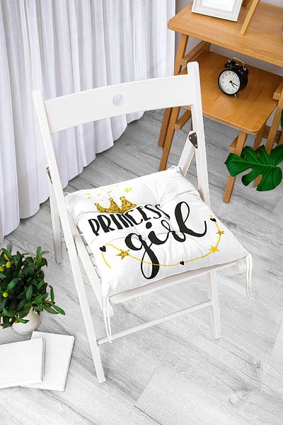 Realhomes Princess Girl Written Digital Printed Fluffy Square Chair Cushion
