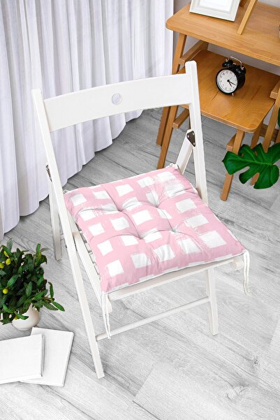 Realhomes Pembe Zeminde Geometrik Kare Motifli Dekoratif Pofidik Sandalye Min...