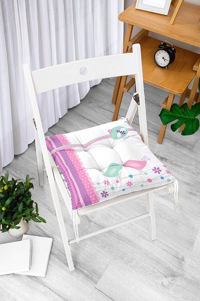 Realhomes Pink Blue Birds Digital Printed Fluffy Chair Cushion