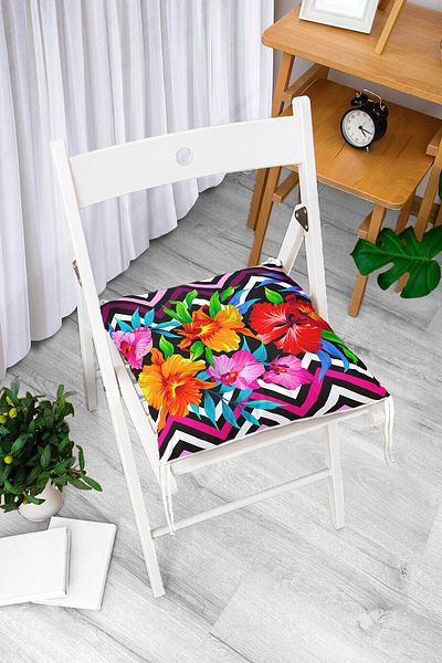 Realhomes Zigzag And Flowers Special Design Fluffy Square Chair Cushion