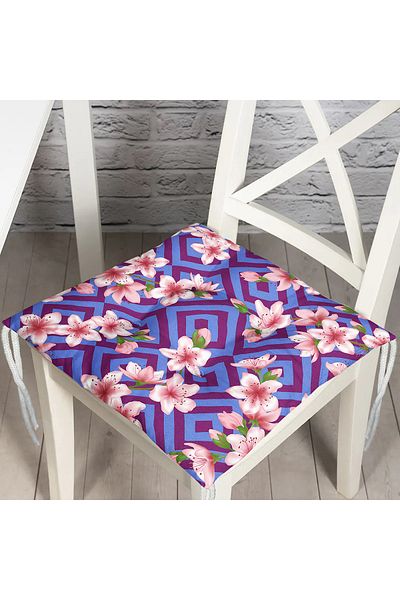 Realhomes Special Design Digital Printed Pouf Chair Cushion with Flower Motifs on the Geometric Floor