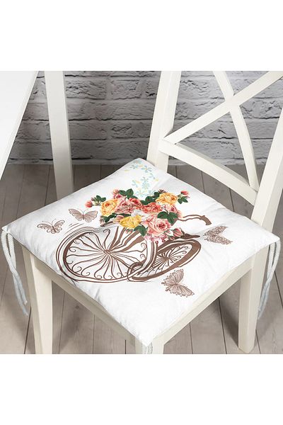 Realhomes Bicycle Patterned Digital Printed Fluffy Square Chair Cushion
