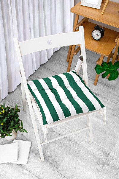 Realhomes Pernă de scaun modernă tip pouf imprimată digital cu design în linie dreaptă verde și albă