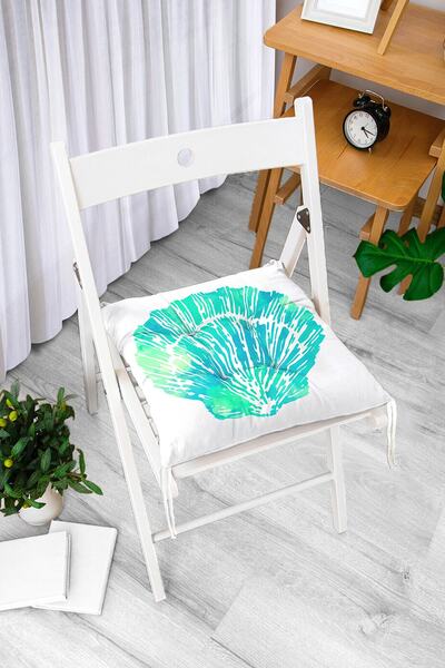 Realhomes Pernă de scaun pufoasă modernă imprimată digital cu model de scoici verde pe fundal alb
