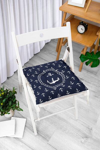 Realhomes Renkli Zemin Üzerinde Modern Çapa Desenli Dijital Baskılı Modern Pofidik Sandalye Minderi