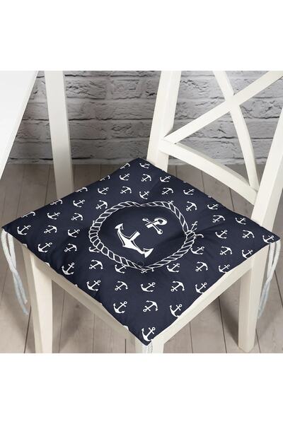 Realhomes Renkli Zemin Üzerinde Modern Çapa Desenli Dijital Baskılı Modern Pofidik Sandalye Minderi