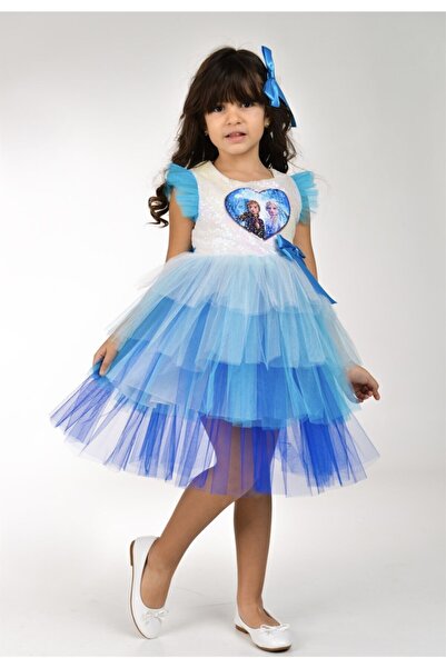 Buse&Eylül Bebe Kız Çocuk Elsa Pul Payet Tütü Etekli  Parti Elbisesi