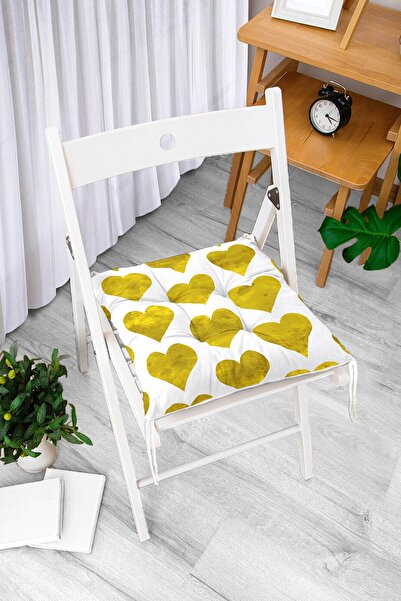 Realhomes Сучасна подушка для стільця з білим фоном, золотим серцевим візерун...