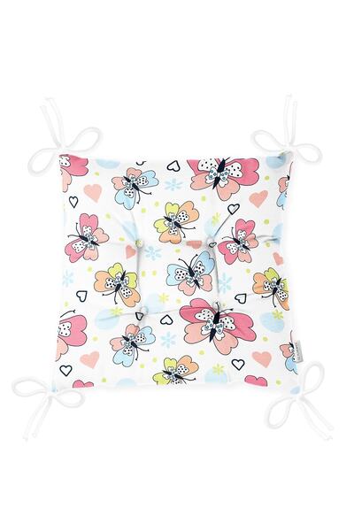 Realhomes Renkli Kelebekler Özel Tasarım Dijital Baskılı Modern Pofidik Sandalye Minderi