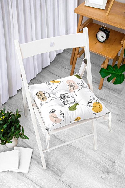 Realhomes Dame, moderni pufasti jastuk za stolicu sa digitalnim šarom na belo...