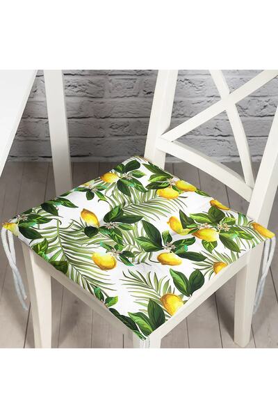 Realhomes Limon Yaprakları Desenli Dijital Baskılı Pofidik Sandalye Minderi