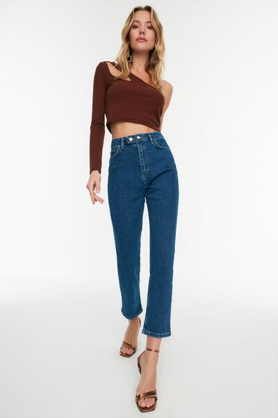 Trendyol Collection Tmavě modré džíny Slim Fit s dvojitým knoflíkem TWOSS22JE0682