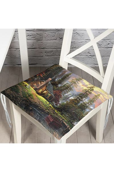 Realhomes Digital Printed Modern Fluffy Chair Cushion with Mountain House View