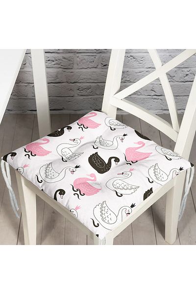 Realhomes Digital Printed Fluffy Chair Cushion with Swan Picture and Pink Background