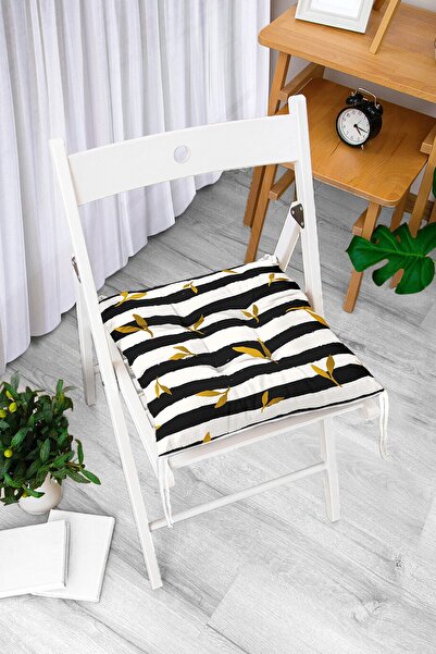 Realhomes Crni prugasti jastuk za stolicu sa zlatnim detaljima i digitalnim š...