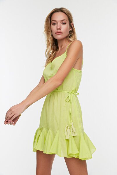 Trendyol Collection Żółta, wiązana, szczegółowa sukienka plażowa z woalu TBESS21EL3302