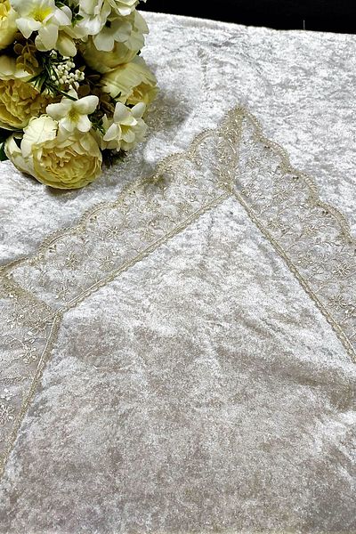 Çt Çeyizci Tekstil Prayer Rug Velvet Single Prayer Rug French Lace Cappuccino