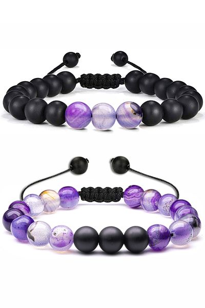 Tesbih Atölyesi Natural Amethyst Onyx Stone Natural Stone Bracelet Set