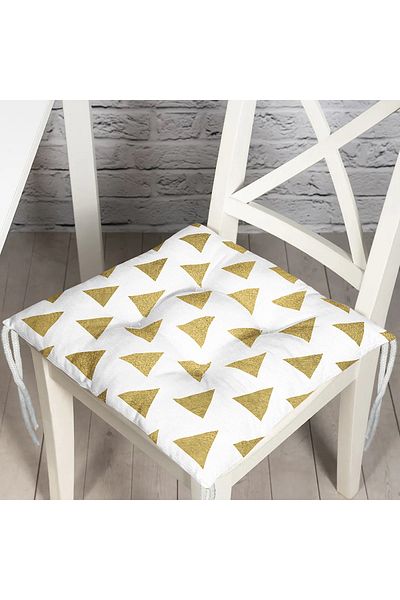 Realhomes Digital Printed Modern Pouf Chair Cushion with Gold Triangle Detail on White Background