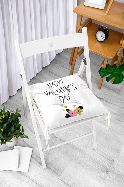 Realhomes Happy Valentine's Day Written Digital Printed Fluffy Chair Cushion