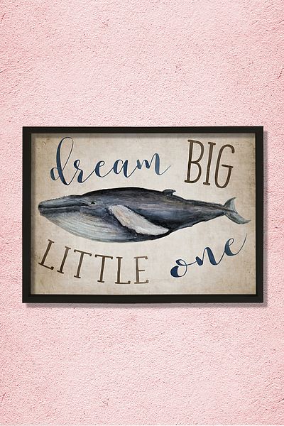 Dekor Loft Pictură de perete cu cadru de pin natural Balena - Dream Big Little One