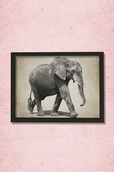 Dekor Loft Pictură de perete cu cadru de pin natural elefant antic
