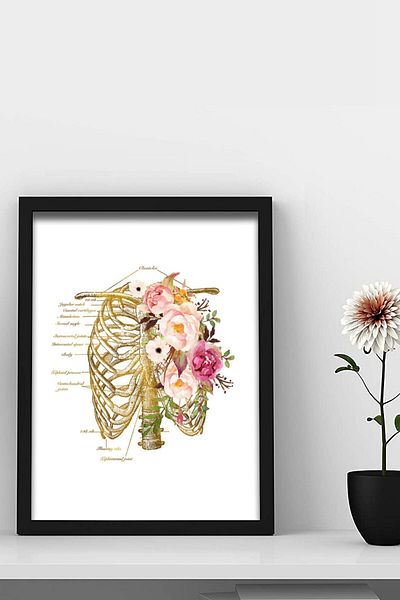 Dekor Loft Anatomie umană, Cuvătorie, Pictură murală pentru camera medicului artistic cu schelet