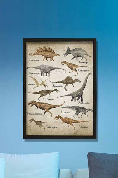 Dekor Loft Ζωγραφική τοίχου με φυσικό πεύκο Dinosauras