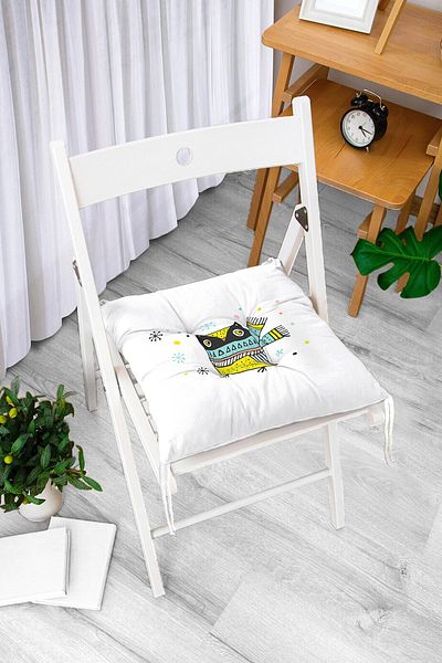 Realhomes Fluffy Chair Cushion with Snowman Drawing Pattern on White Background