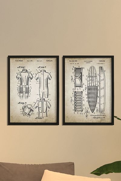 Dekor Loft Set de design pentru tablă de surf antică, cu cadru de pin natural, 1950