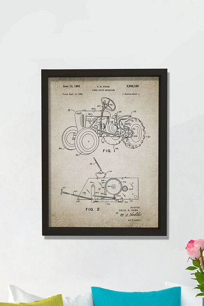 Dekor Loft Pictură de perete cu cadru de pin natural Tractor Design Patent 1961