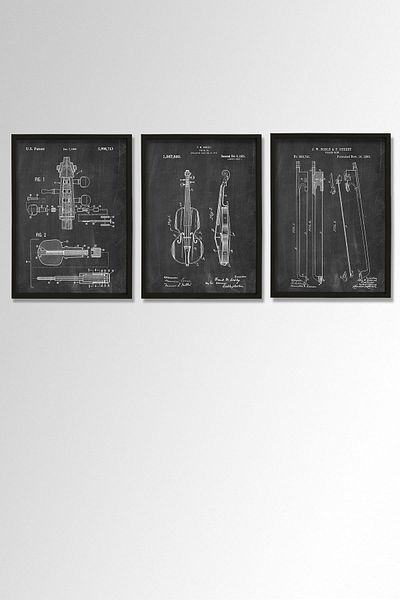 Dekor Loft Pictură murală pentru cameră muzicală cu cadru natural de pin Set de brevete cu design vioară antică 1893