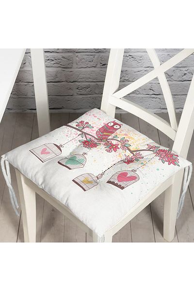 Realhomes Owl Patterned Digital Printed Fluffy Square Chair Cushion