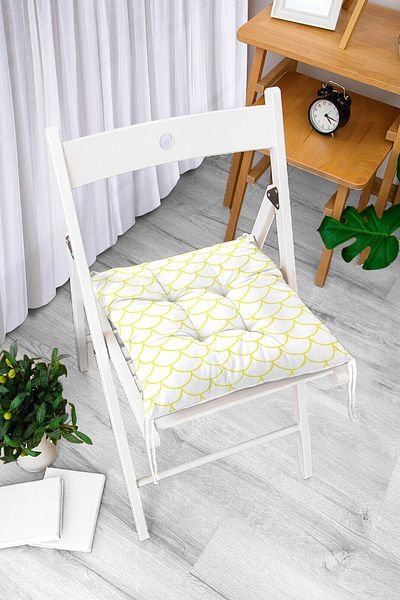 Realhomes Yellow Geometric Patterned Digital Printed Modern Fluffy Chair Cushion