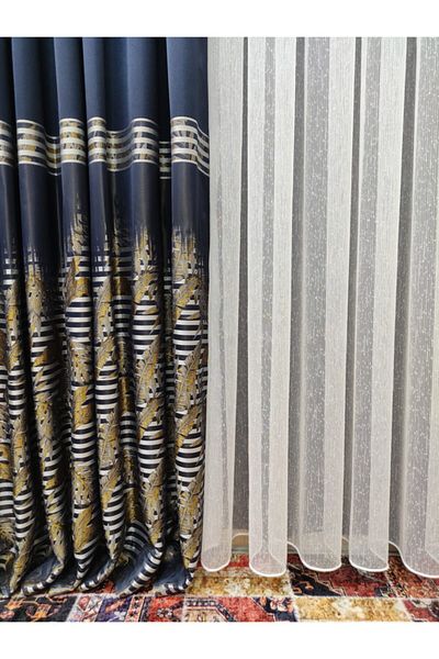 perhal perde ve halı Slub Rain Pattern Λινά 1-2,5 Κουρτίνα από τούλι με μεσαία πιέτα