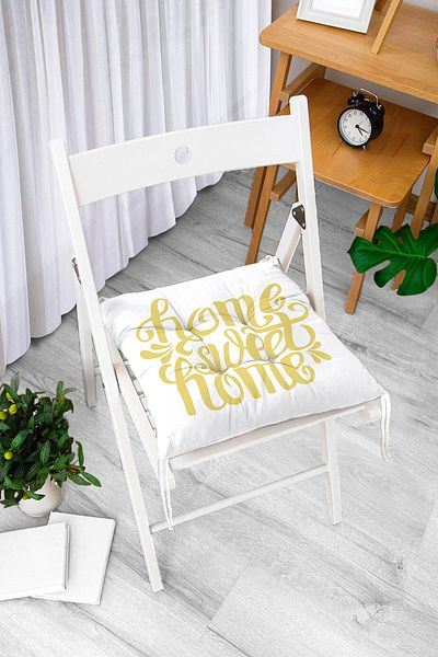 Realhomes Mustard Color Home Sweet Home Ψηφιακό εμπριμέ αφράτο μαξιλάρι καρέκλας