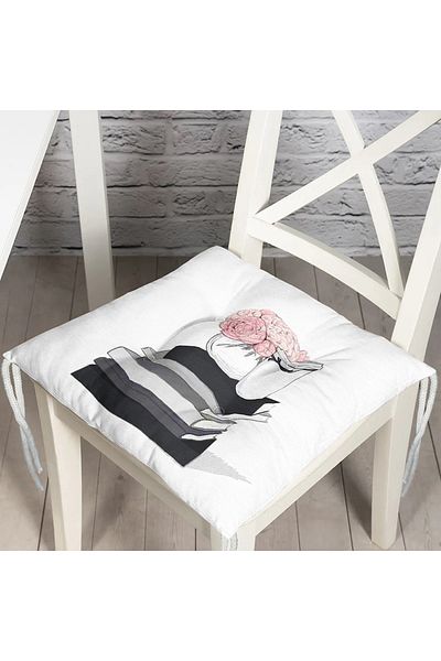 Realhomes Digital Printed Fluffy Chair Cushion with Rose Book and Coffee Design