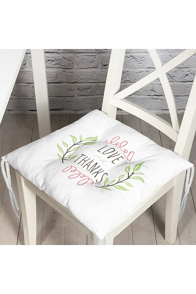 Realhomes Love And Thanks Leaf Patterned Digital Printed Fluffy Square Chair Cushion