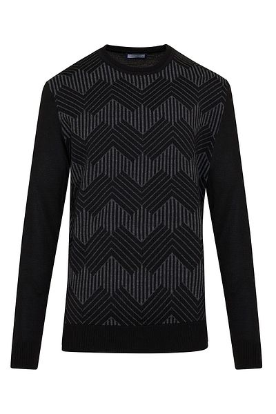 Hatemoğlu Black Regular Fit Patterned Crew Neck Woolen Sweater